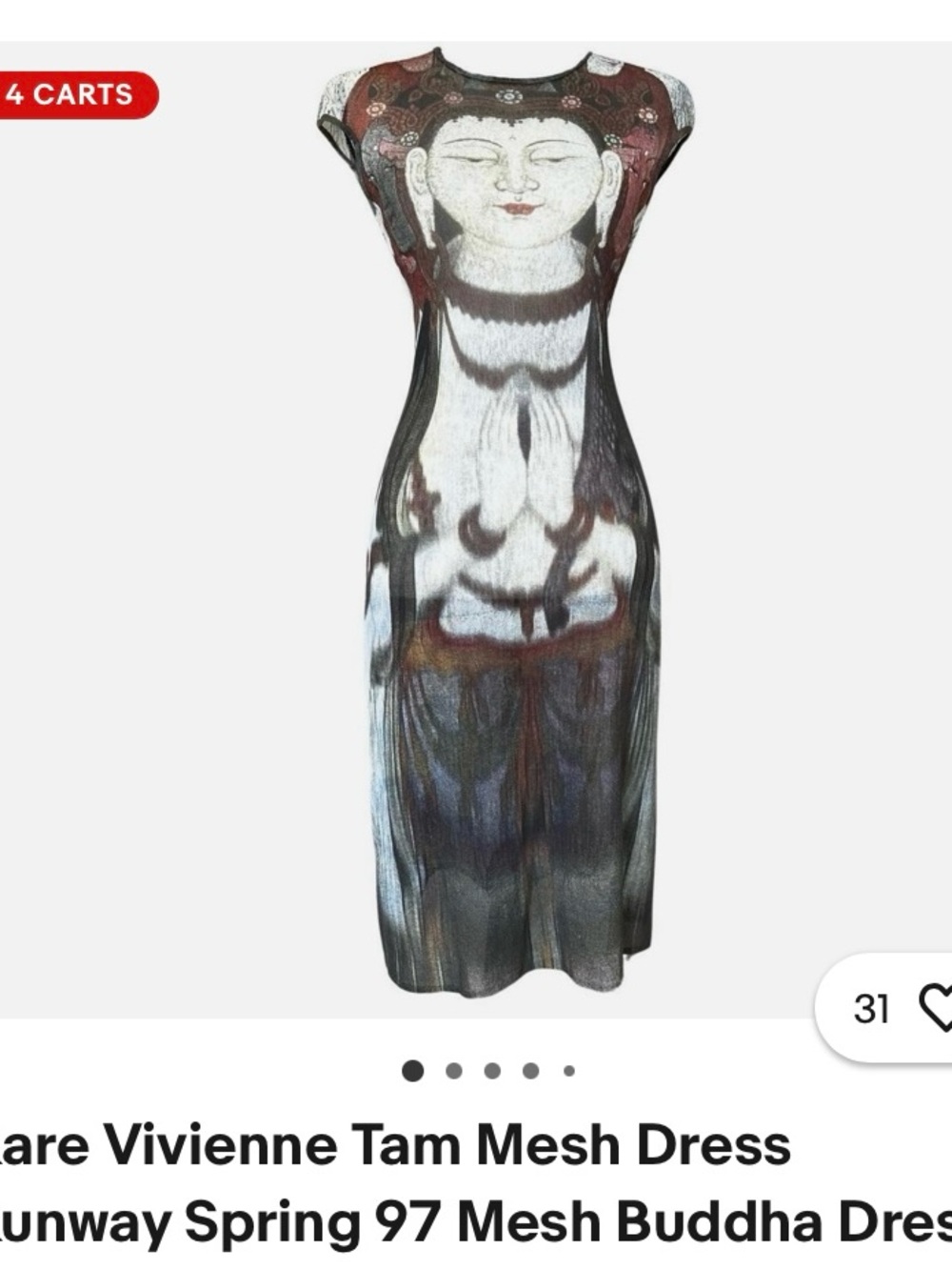Vivienne Tam Mesh Midi Dress with Buddha Motif in Black, White, Brown